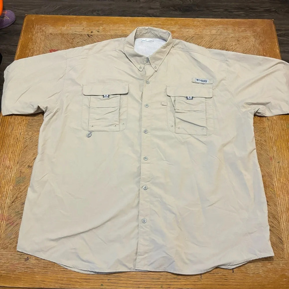Columbia Mens White Bahama II Short Sleeve Button Up Shirt Size 2XL Khaki - Picture 1 of 6